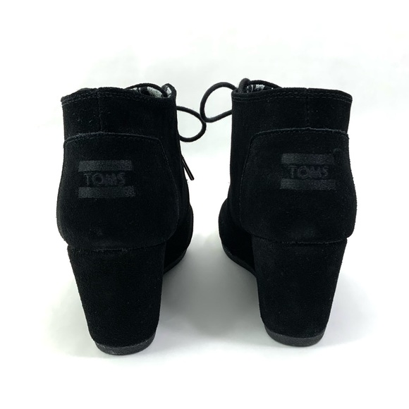 TOMS Kala Wedge Booties Black Suede Leather Boots Ankle Booties Size 9 - Picture 3 of 9